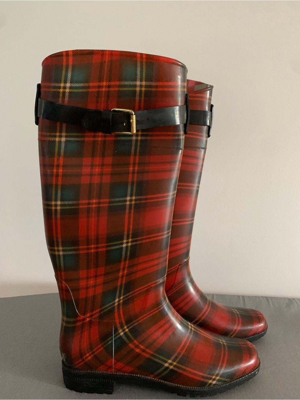 Ralph Lauren Red Plaid Tall Rain Boots Size 9